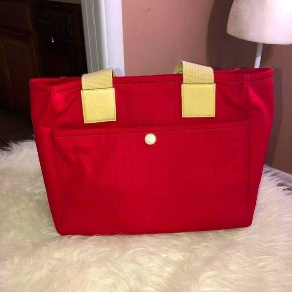 Burberry Handbags - BURBERRY Red Canvas Ivory Handles Satchel Handbag